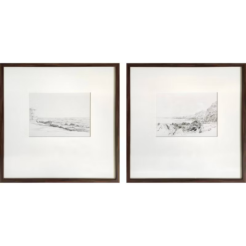 (Set of 2) 20" x 20" Seaside Etchings UG Weighted Mat Frame Beige - Threshold™ designed with St... | Target