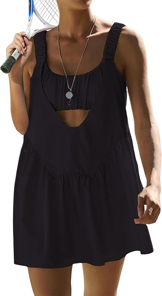 PICPUNMAK Women Tennis Dress with Built in Bra and Shorts Backless Casual Summer Short Athletic M... | Amazon (US)