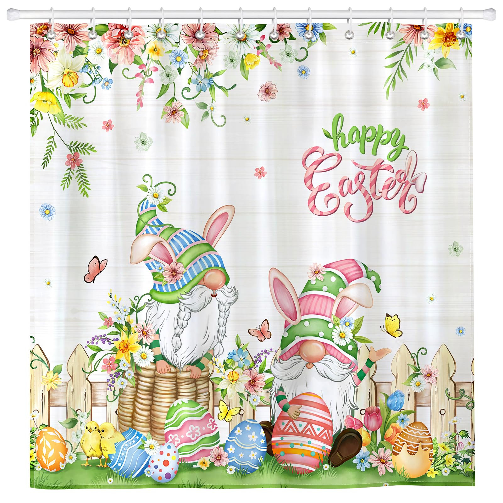 Easter Gnome Eggs Shower Curtain Sets, Waterproof Polyester Spring Flowers Fabric Shower Curtains... | Amazon (US)