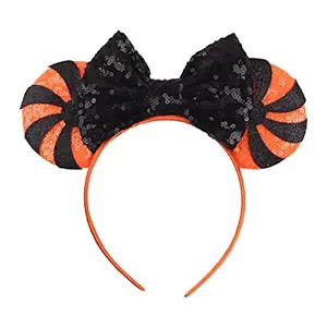 Christmas Halloween Mouse Ears Bow Headband Hair Hoop for Women Girls, Glitter Sequin Headband Ca... | Amazon (US)