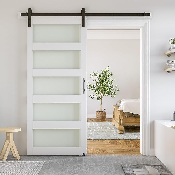SmartStandard 36 x 84 in Glass Barn Door with 6.6FT Sliding Hardware Kit & Handle, Pre-Drilled Re... | Amazon (US)