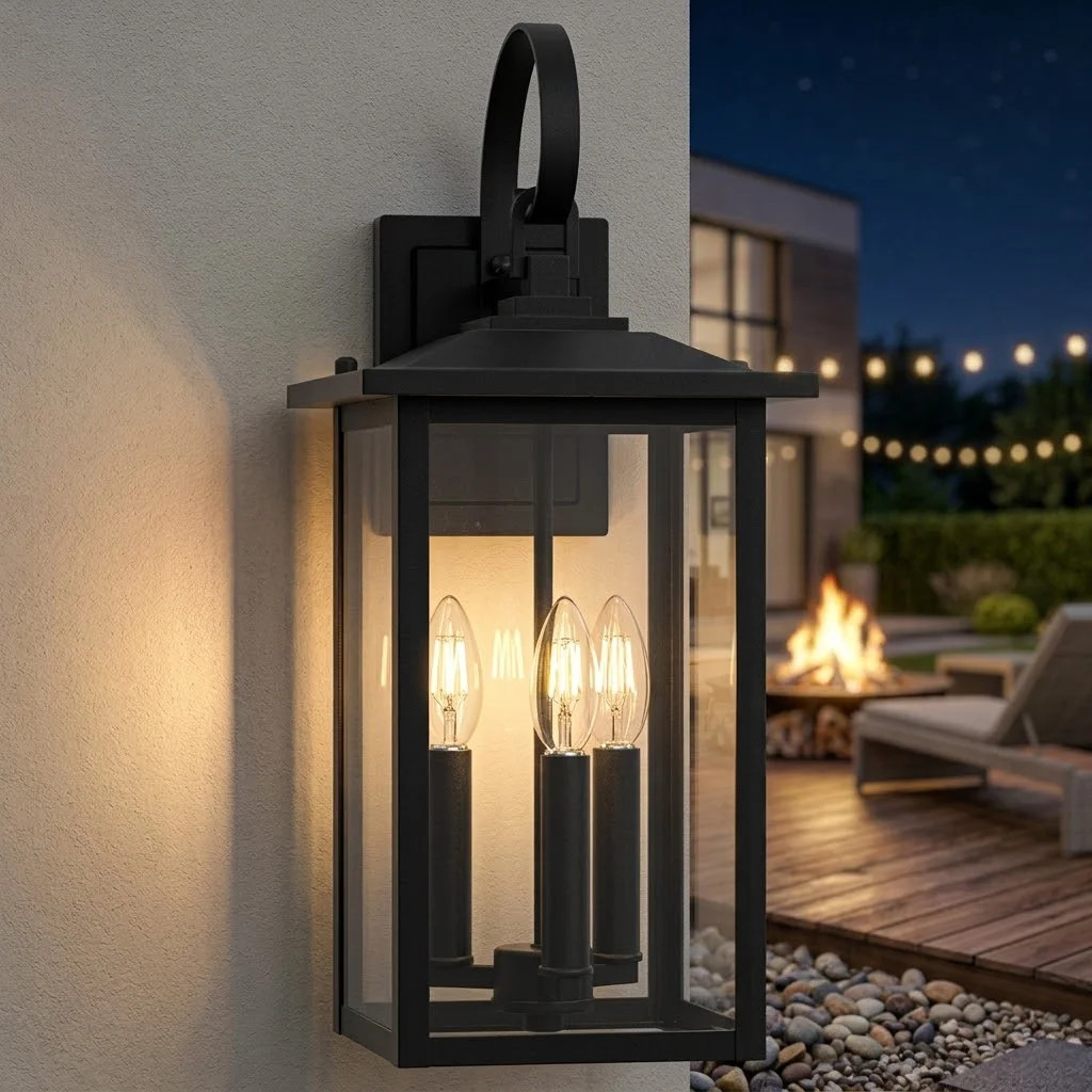 Dallas 3 - Light 20''H Black Iron Tempered Glass ETL Outdoor Wall Lantern with Dusk to Dawn | Wayfair North America