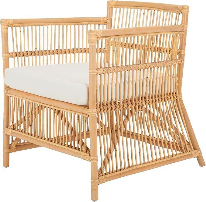 SAFAVIEH Home Collection Alvis Tropical Coastal Natural Rattan Accent Chair with Cushion (Fully A... | Amazon (US)