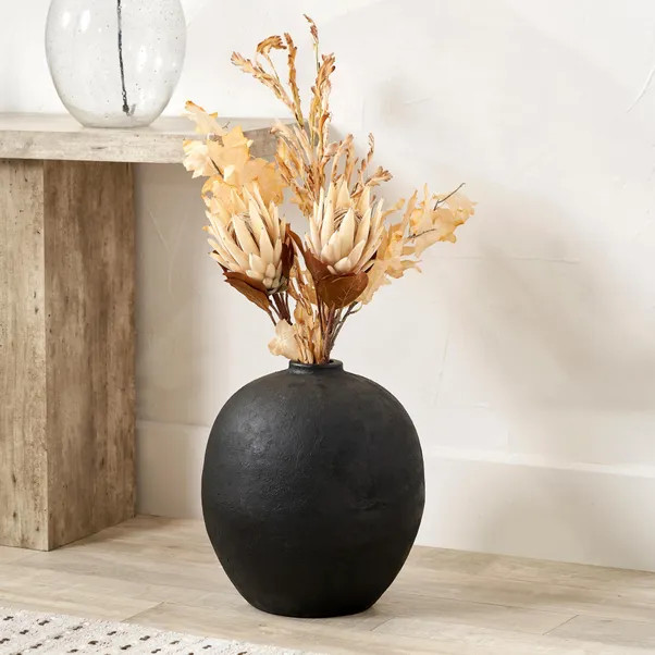 Black Fibrestone Round Decorative Vase | Dunelm