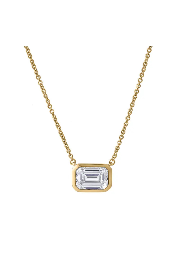 Glinda Emerald East West 14K Gold Lab Grown Diamond Bezel Necklace - 1.50 ct (Women) | Nordstrom | Nordstrom