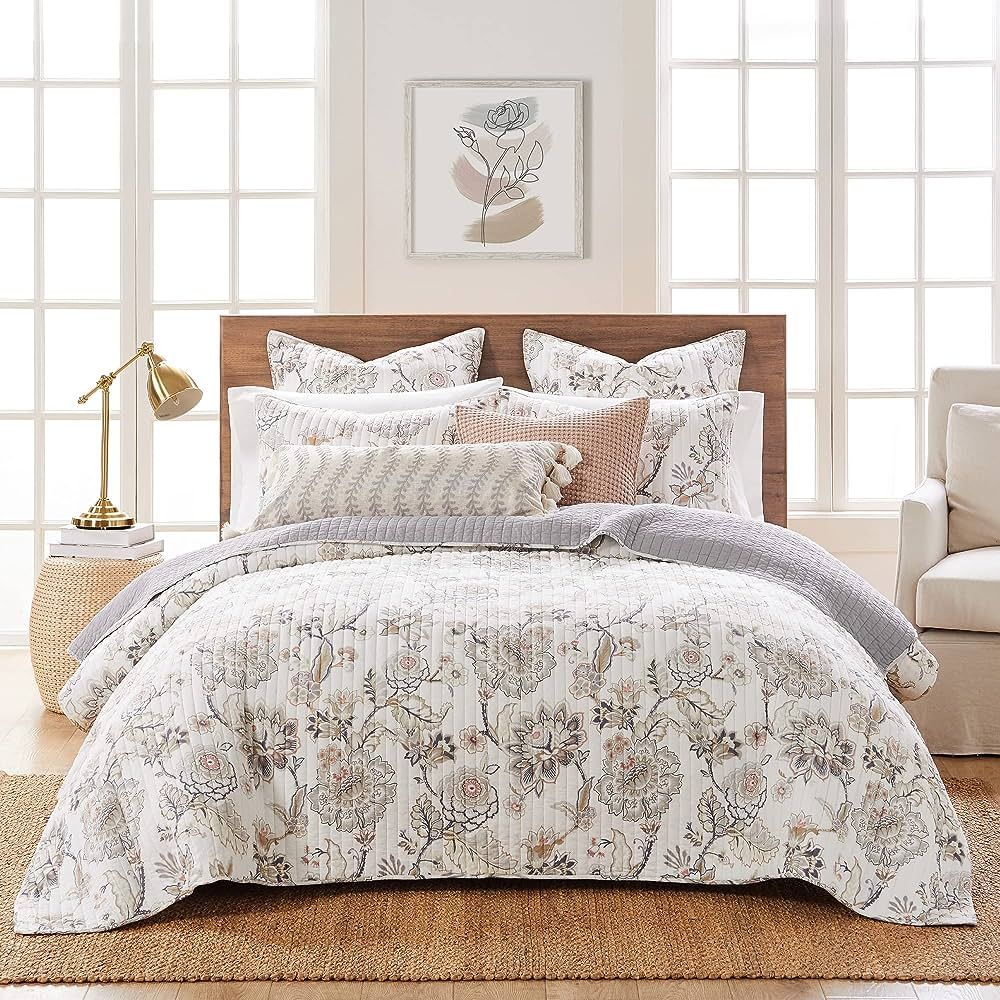Levtex Home - Ophelia Quilt Set - King Quilt and Two King Shams - Floral - Taupe Grey Cream Blush... | Amazon (US)