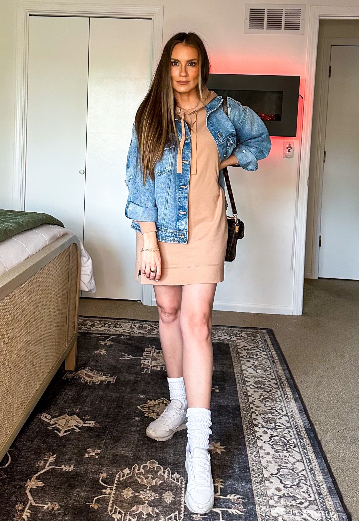 This amazon sweatshirt hoodie dress is lightweight and so cute for summer, and under $40! Wearing size XS. Paired with Walmart denim jacket that’s super affordable, white slouchy amazon socks, and classic Reebok sneakers. 

Cute look for spring date night, spring dress, casual dress, concert outfit, country concert outfit, and casual mom outfit  
#founditonamazon

#LTKunder50 #LTKitbag #LTKshoecrush