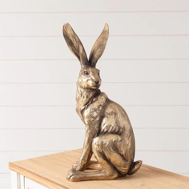 Gold Finish Standing Rabbit Figure | Antique Farm House