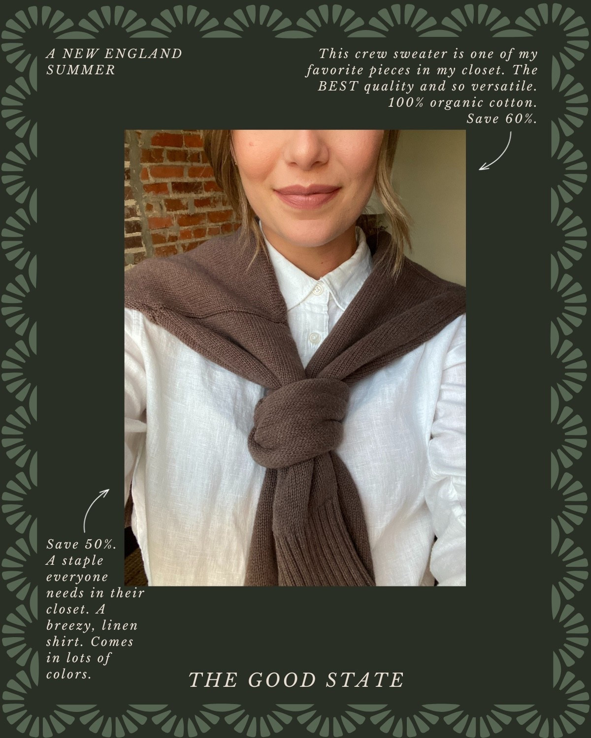 A New England Summer with @onequince 🦞

This collection is for all the girlies living their best life as the summertime sunshine warms their face and the sea breeze blows through their hair. This is for the ones dreaming of evening strolls on Nantucket’s cobblestone roads and endless hydrangeas all around. For the ladies who love all things gingham, a lightweight sweater and all the classic stripes. For the ones who enjoy sailing in Newport, a picnic on the Cape Cod seashore and happy hour in Martha’s Vineyard. This collection is for you🦞 ⚓️ 🧺

#QuincePartner
Classic style, capsule wardrobe, everyday staples, summer outfit, farmers market outfit, summer style, new england style, coastal style, linen, classic, timeless, the good state, lauren england, ootd, neutral outfit, summer sweater, east coast style, preppy, fisherman sweater, cashmere cardigan, brown outfit, monochrome, linen shirt, womens fashion summer outfit, spring, outfit idea, style tip, wedding guest

#LTKSummerEdit 

#LTKStyleTip #LTKFindsUnder50