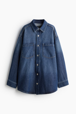 Oversized Denim Shirt - Long sleeve - Long - Denim blue - Ladies | H&M US | H&M (US + CA)