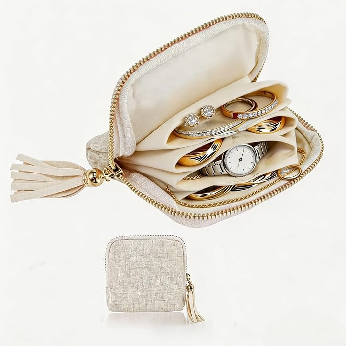 Small Travel Jewelry Case for Women, 5-Layer Velvet Organizer Pouch with Zipper, Anti-Scratch Por... | Amazon (US)