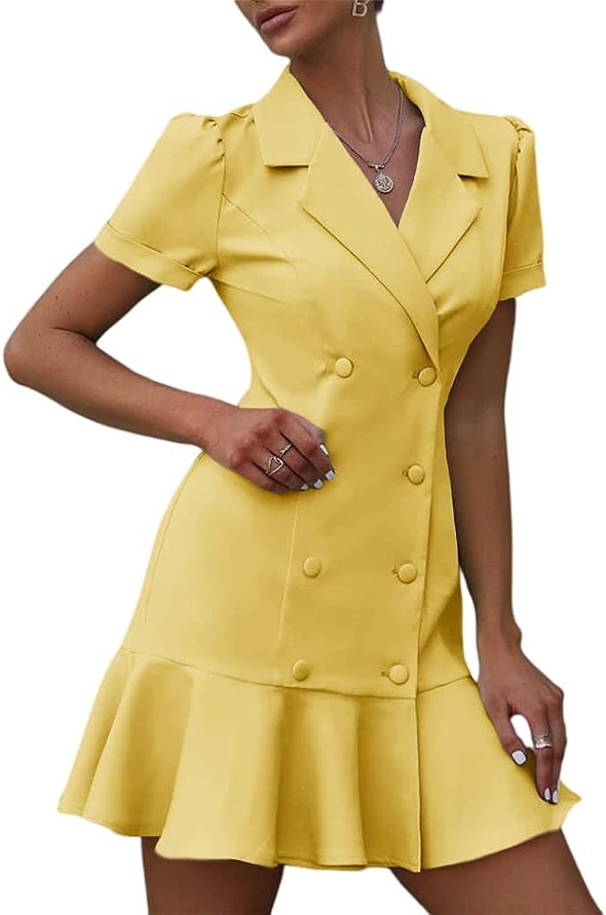Bwogeeya Womens Office Double-Breasted Blazer Puff Sleeve Work Blazers Dress | Amazon (US)