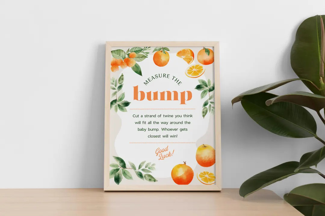 Little Cutie Baby Shower Game | Measure the Bump Sign | Citrus Orange Theme | Guess the Belly Siz... | Etsy (US)