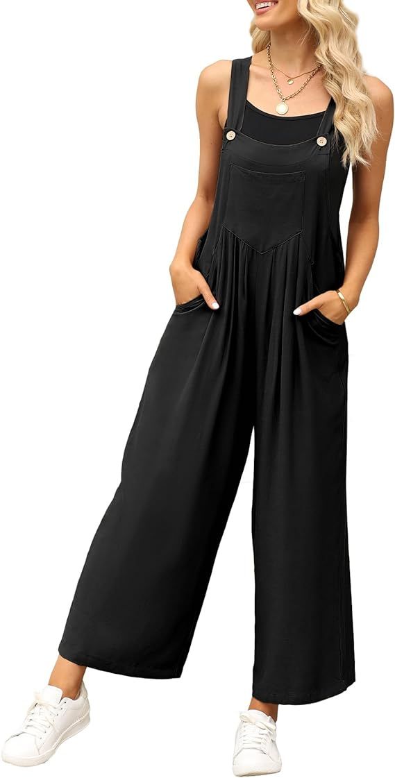 luvamia Jumpsuits for Women Casual Loose Wide Leg Boho Overall Jumpsuit Baggy Summer Outfits with... | Amazon (US)