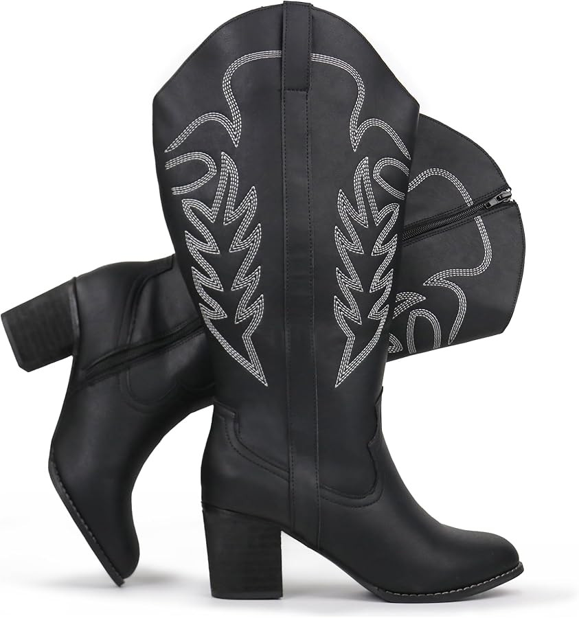 Amazon.com: Chicblooms Women's Extra Wide Calf Cowboy Boots Embroidered Western Cowgirl Knee High... | Amazon (US)