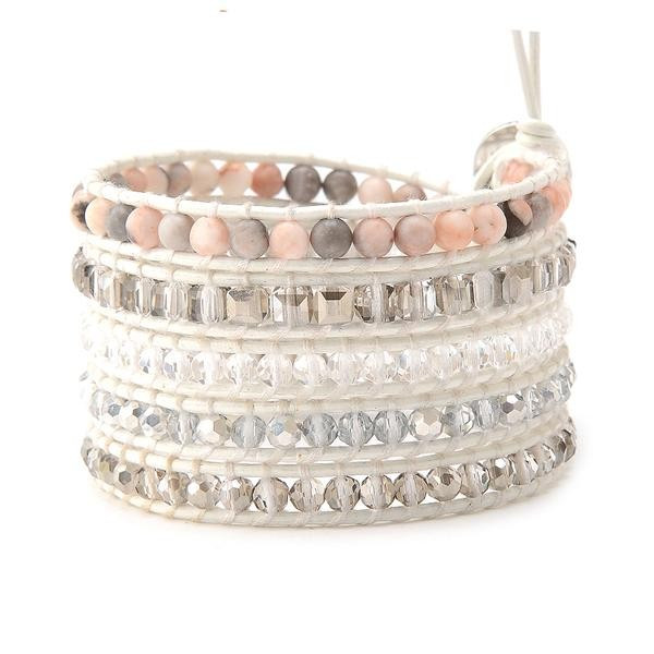 Pink Marbled Beads with Silver Crystals on White | Victoria Emerson