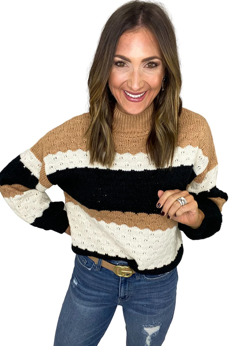 Black Tan and Cream Color Block Stripe Sweater | Shop Style Your Senses