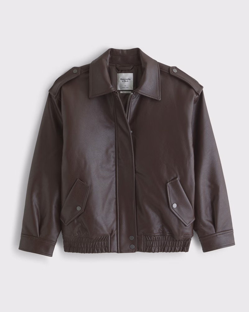 Women's Vegan Leather Bomber Jacket | Women's | Abercrombie.com | Abercrombie & Fitch (US)