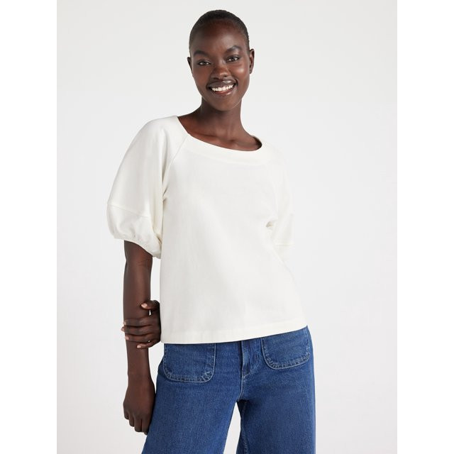 Free Assembly Women’s Cotton Balloon Sleeve Tee, Sizes XS-XXXL | Walmart (US)