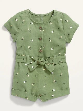 Short-Sleeve Linen-Blend Utility Romper for Baby | Old Navy (US)