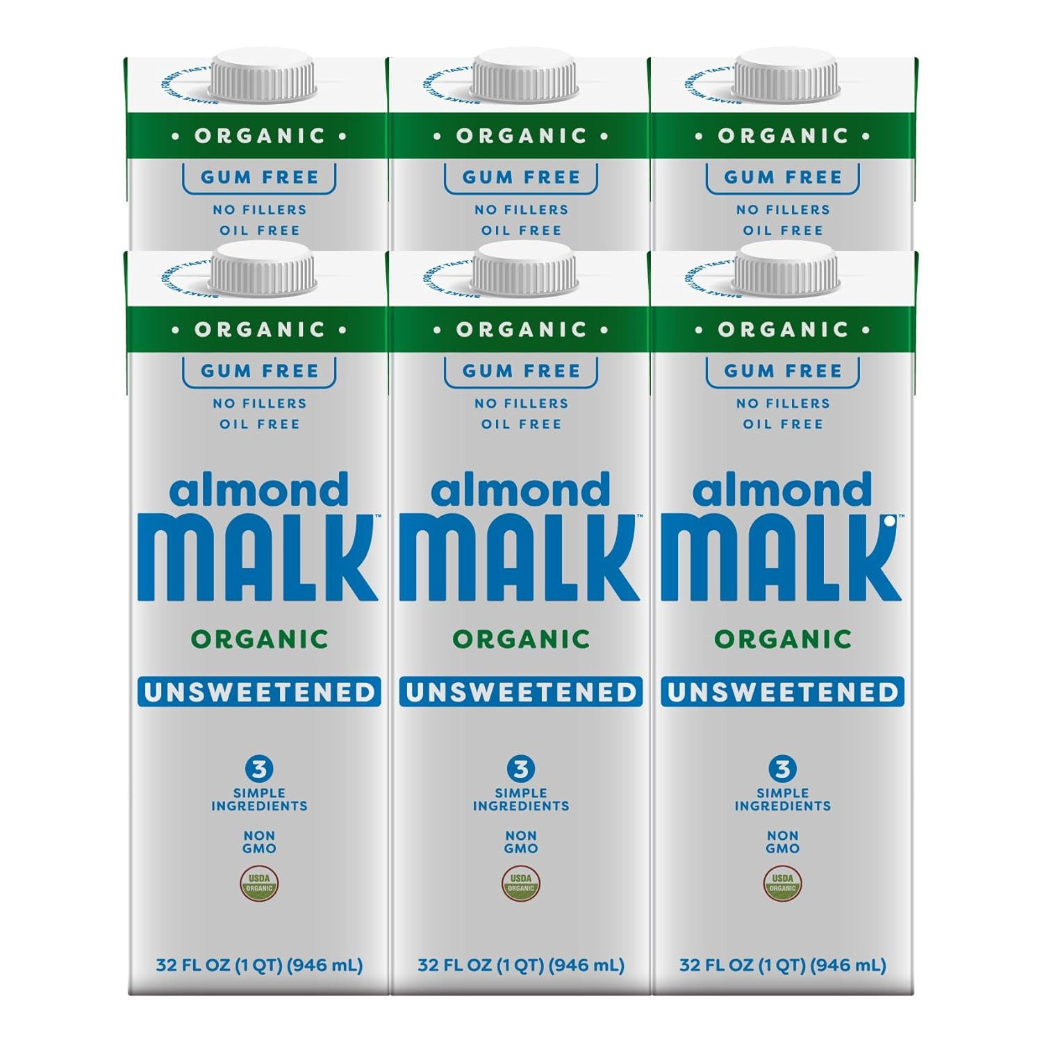 Malk Organic Unsweetened Almond Milk - 32 fl oz - 6 pack - Non GMO, Whole 30 approved, Dairy Free... | Walmart (US)