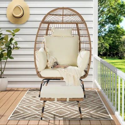 Wicker Egg Chair,Rattan Egg Chair Indoor Outdoor,Oversized Large Egg Chairs with Ottoman and Thick Cushions for Porch, Backyard, Balcony | Wayfair North America