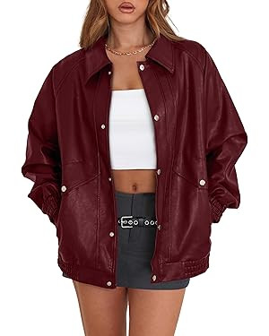 XIEERDUO Leather Jacket Women Fall Outfits 2025 Oversized Motorcycle Y2K Clothes Faux Leather Poc... | Amazon (US)