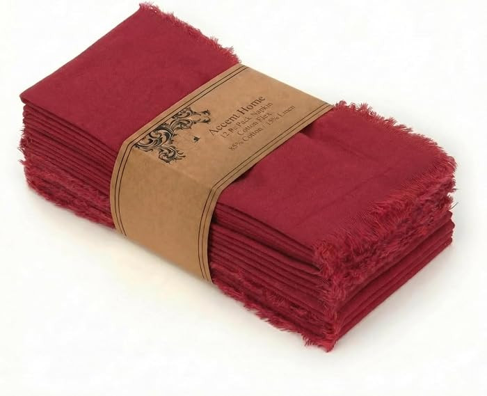 ACCENTHOME Red Cotton Linen Napkin Set of 12 18x18 inch Dinner Napkins - Washable Soft Premium Ho... | Amazon (US)