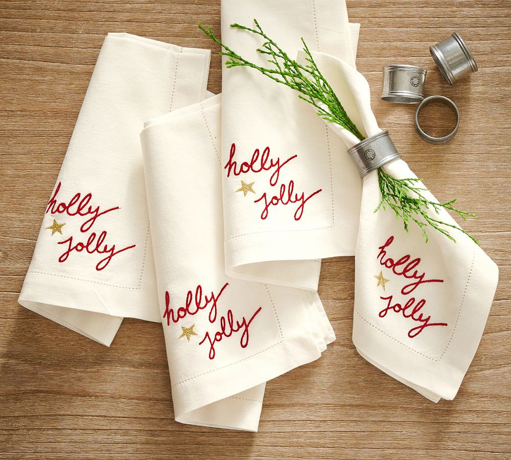 Holly Jolly Napkins - Set of 4 | Pottery Barn (US)