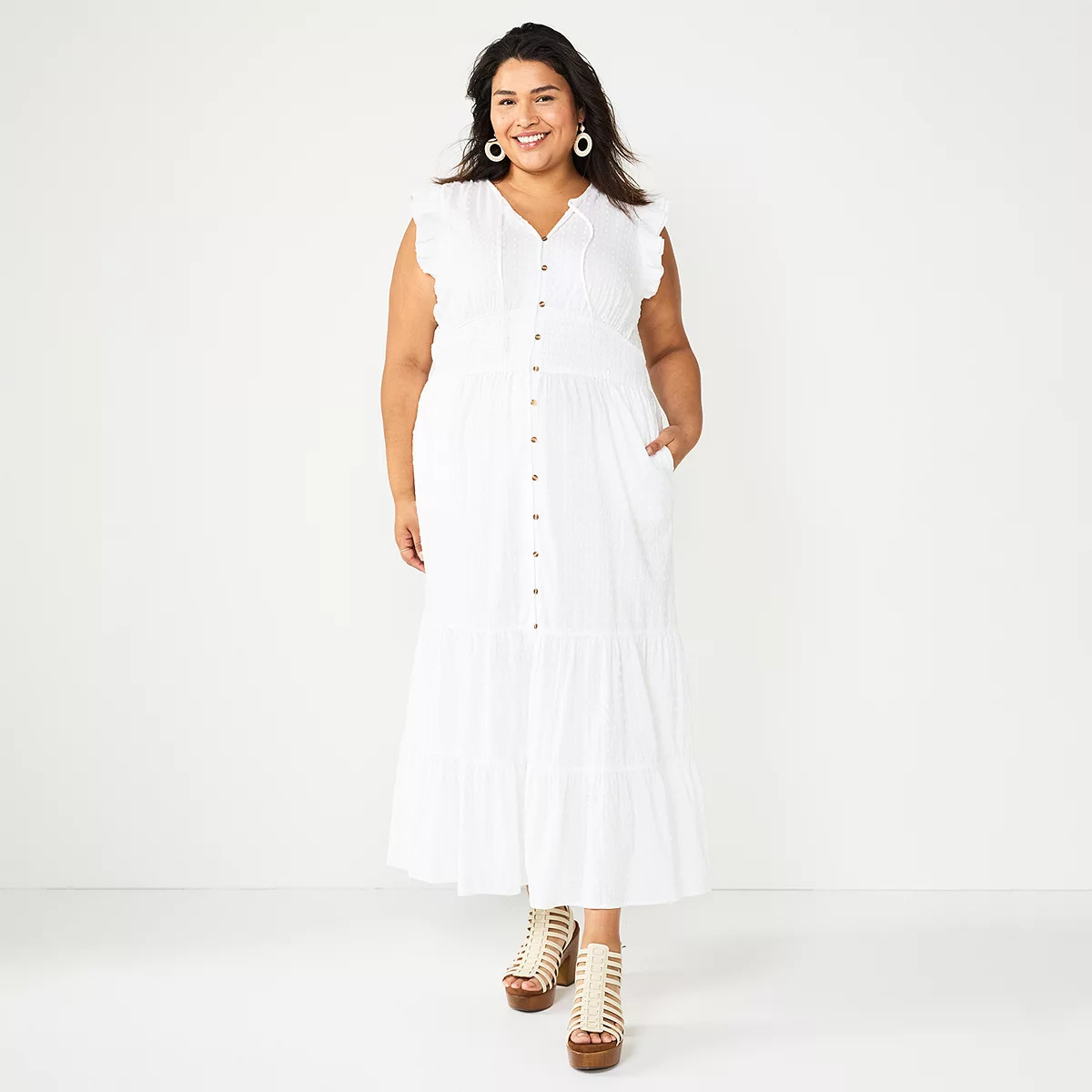 Plus Size Sonoma Goods For Life® Ruffle Sleeve Smocked Maxi Dress | Kohl's