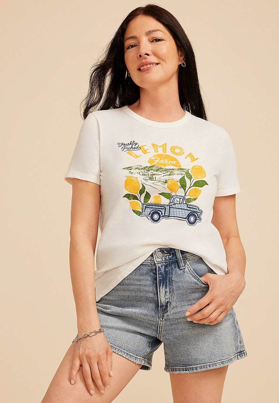 Gingham Lemon Farm Embroidered Classic Fit Graphic Tee | Maurices