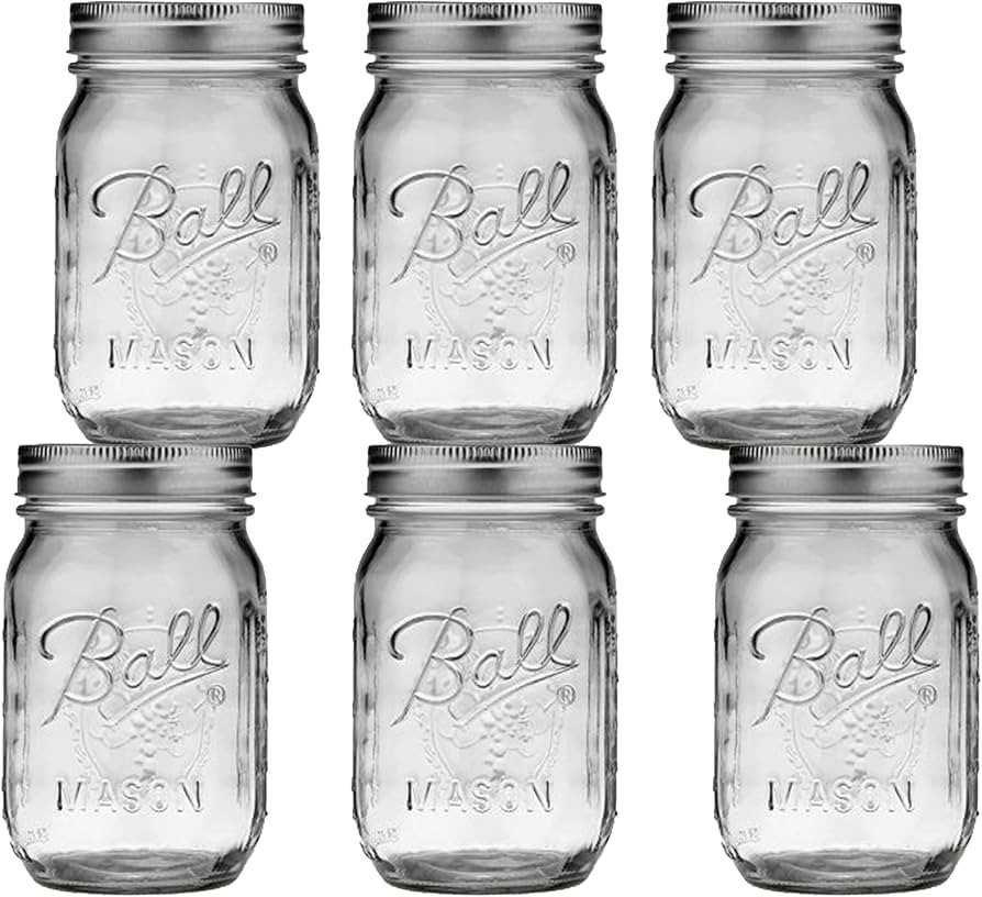 Regular Mouth Mason Jars 16 oz - (6 Pack) - Ball Regular Mouth Pint 16-Ounces Mason Jars With Air... | Amazon (US)