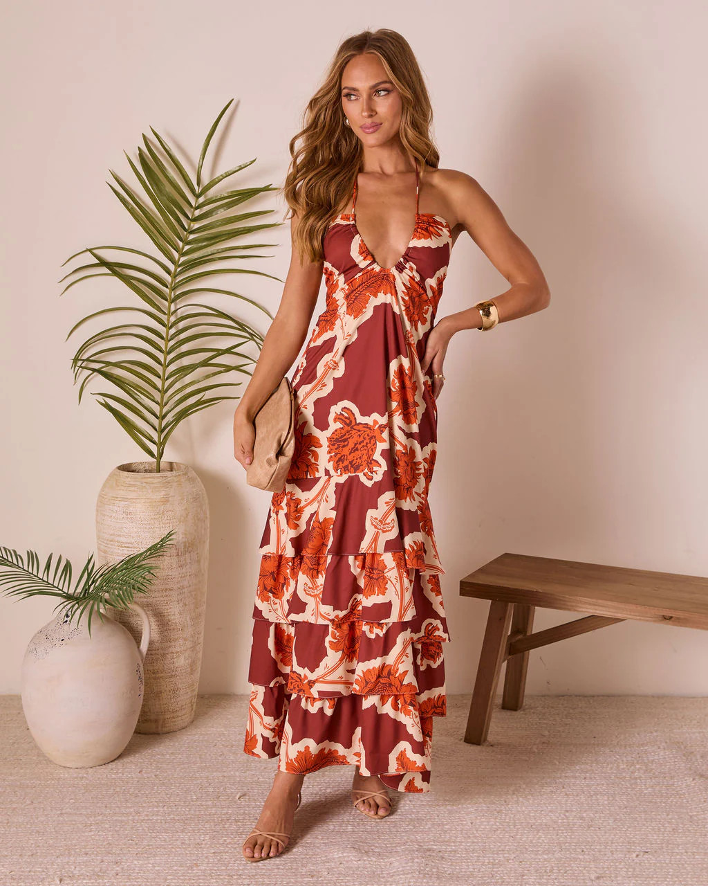 Tropical Tide Abstract Halter Maxi Dress | VICI