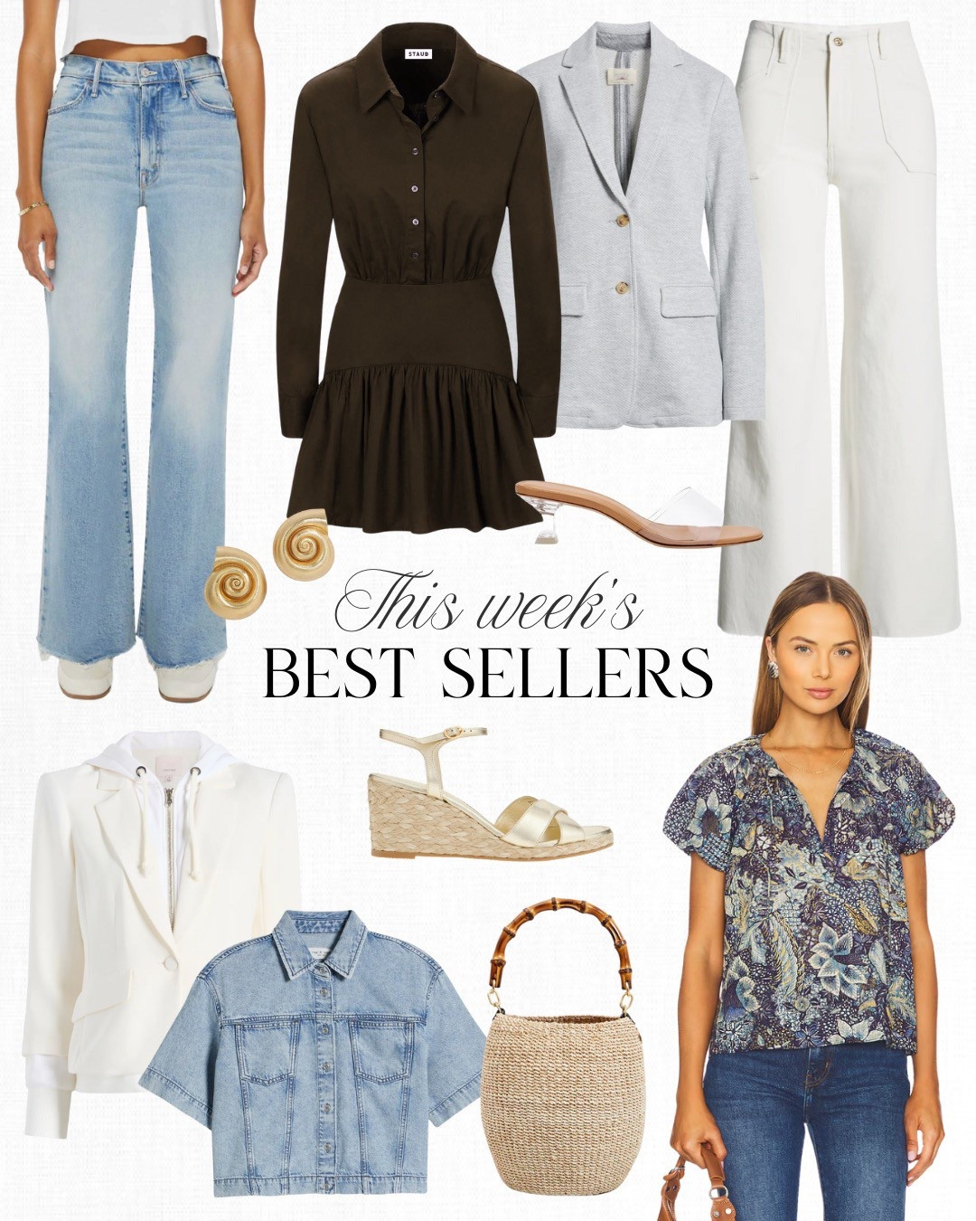 I own and love almost every piece from this week's best sellers! Recently, I wore this brown Staud dress on a trip to Palm Springs and felt so pretty wearing it. There are a few jeans that I can't live without and these Mother Roller jeans are one of them. Lastly, this denim shirt from Rag & Bone has been one of my favorite purchases lately -- how cute!

#LTKGiftGuide #LTKShoeCrush #LTKStyleTip