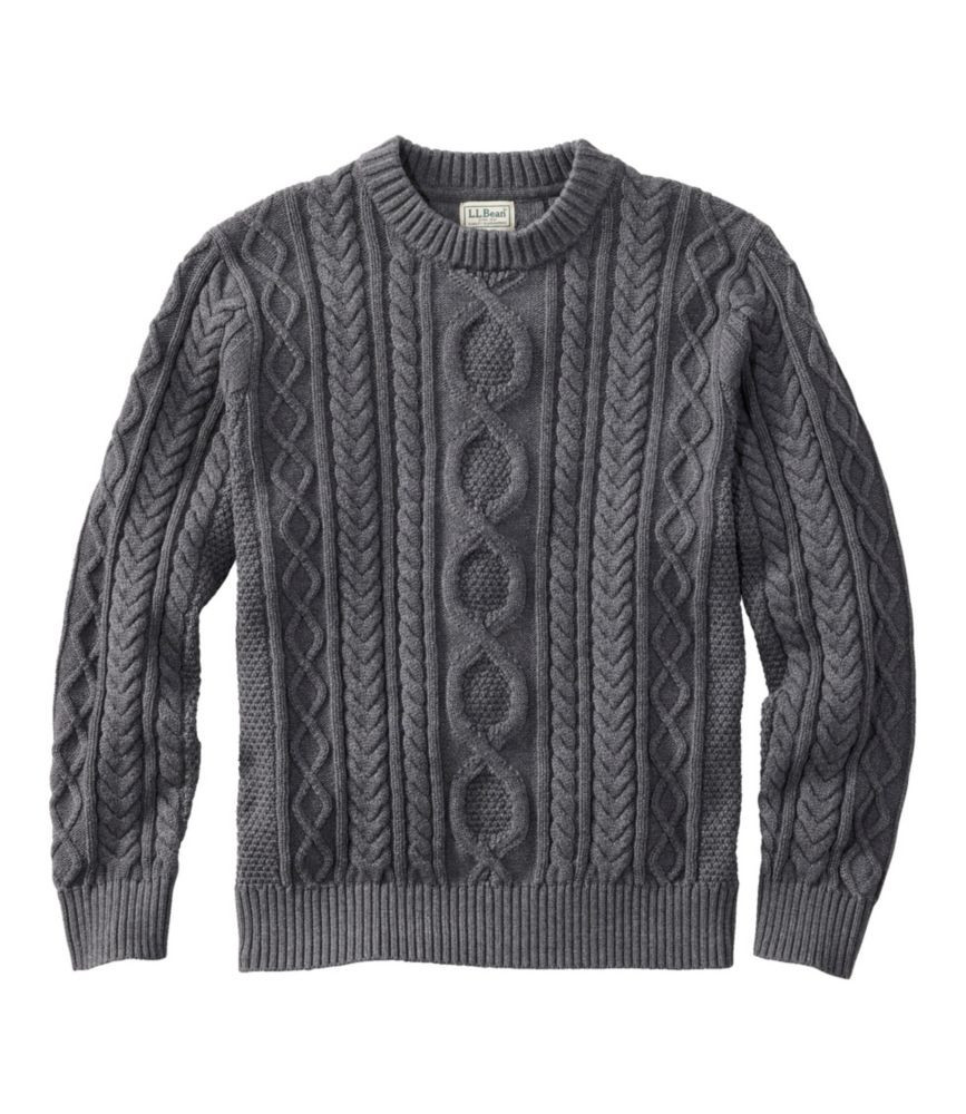 Men's Heritage Soft Cotton Fisherman Sweater, Crewneck Charcoal Heather Medium, Cotton Blend L. L.Bean | L.L. Bean