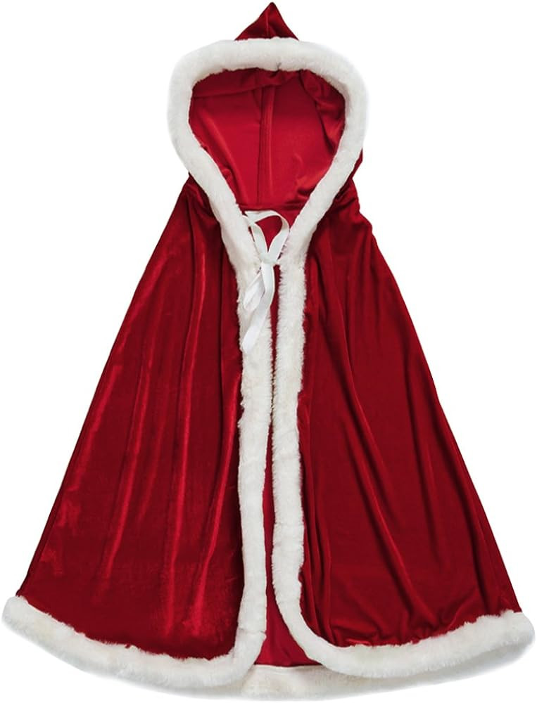 Christmas Halloween Costumes Cloak Mrs. Claus Santa Xmas Velvet Hooded Cape Robe | Amazon (US)
