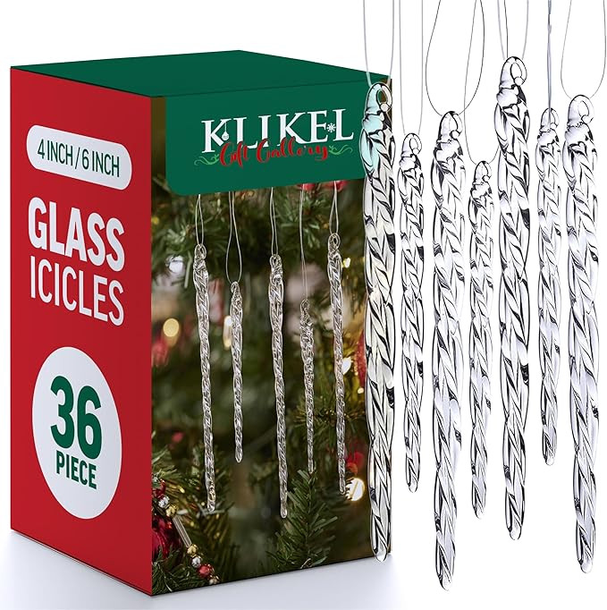 Klikel Glass Icicle Ornaments - Winter Decorations for Christmas Tree - Total 36 Hanging Ornament... | Amazon (US)