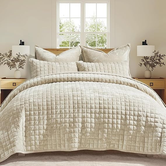 RECYCO Luxury Velvet Quilt Set King Size Bedding Sets, Ultra Soft Velvet Comforter Set, Lightweig... | Amazon (US)