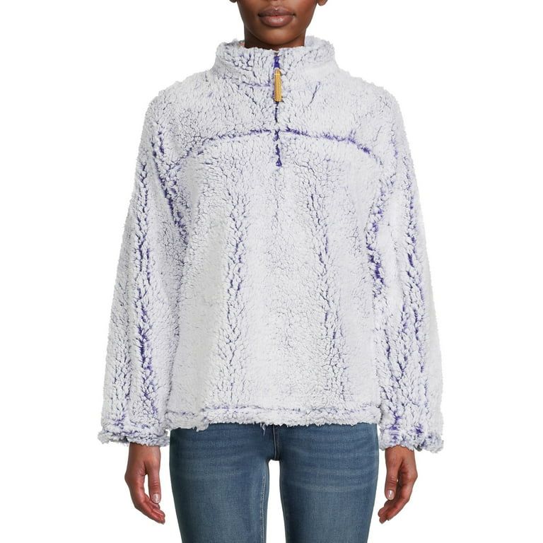 Women's and Women's Plus Long Sleeve Zip Faux Sherpa Pullover Sleep Top | Walmart (US)