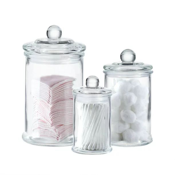 Mini Glass Apothecary Jars-Cotton Jar-Bathroom Storage Organizer Canisters Set of 3 | Walmart (US)