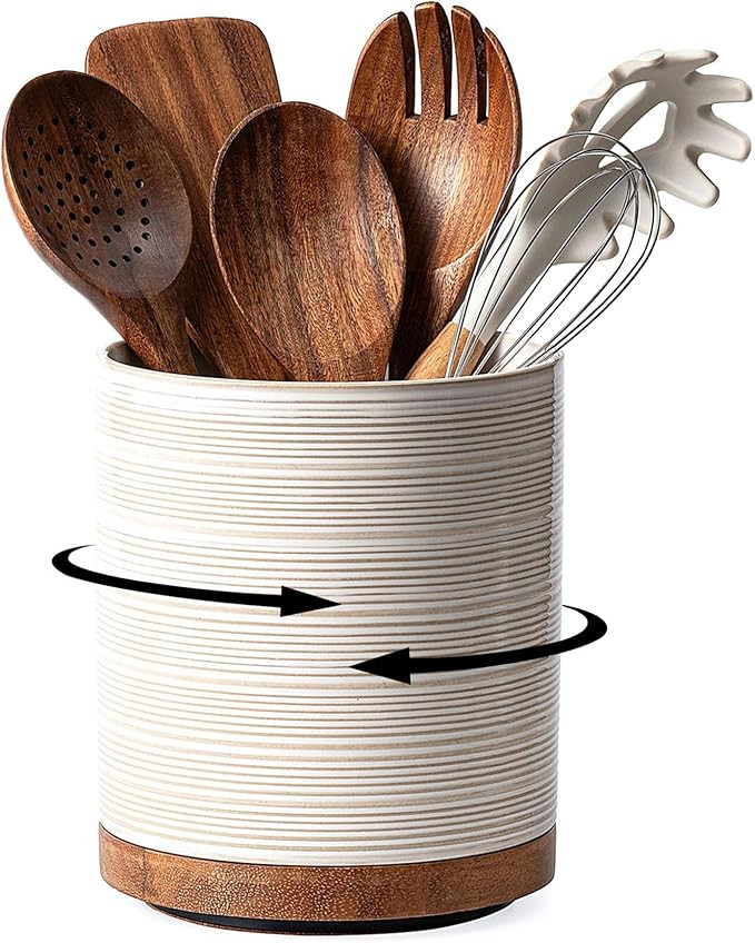 Utensil Holder, 360° Rotating Extra Large Ceramic Kitchen Utensil Holder for Countertop, Cooking... | Amazon (US)