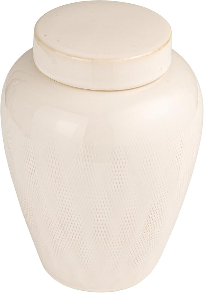 Creative Co-Op Large Decorative Debossed Stoneware Ginger Jar with Pattern, Lid and Reactive Glaz... | Amazon (US)