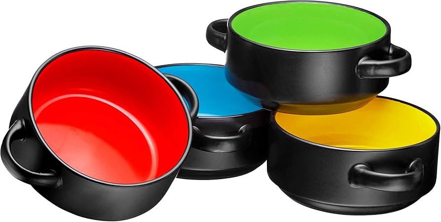 Bruntmor Soup Crocks with Handles, Porcelain Ceramic Bowls, for Rice, Dessert, Pasta, Dishwasher,... | Amazon (US)