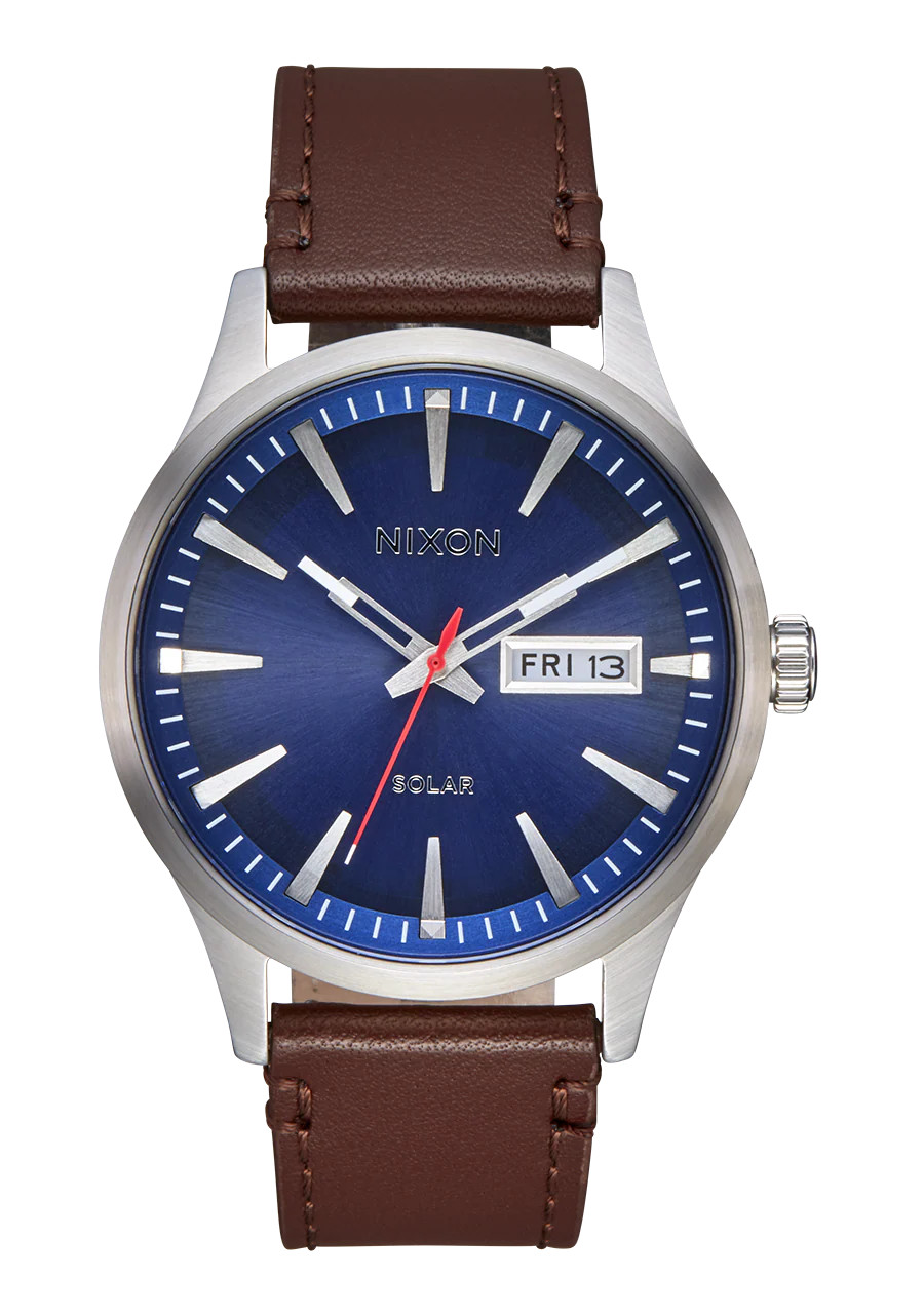 Sentry Solar Leather Watch | Navy Sunray / Silver | Solar-Powered | Nixon (US & Canada)