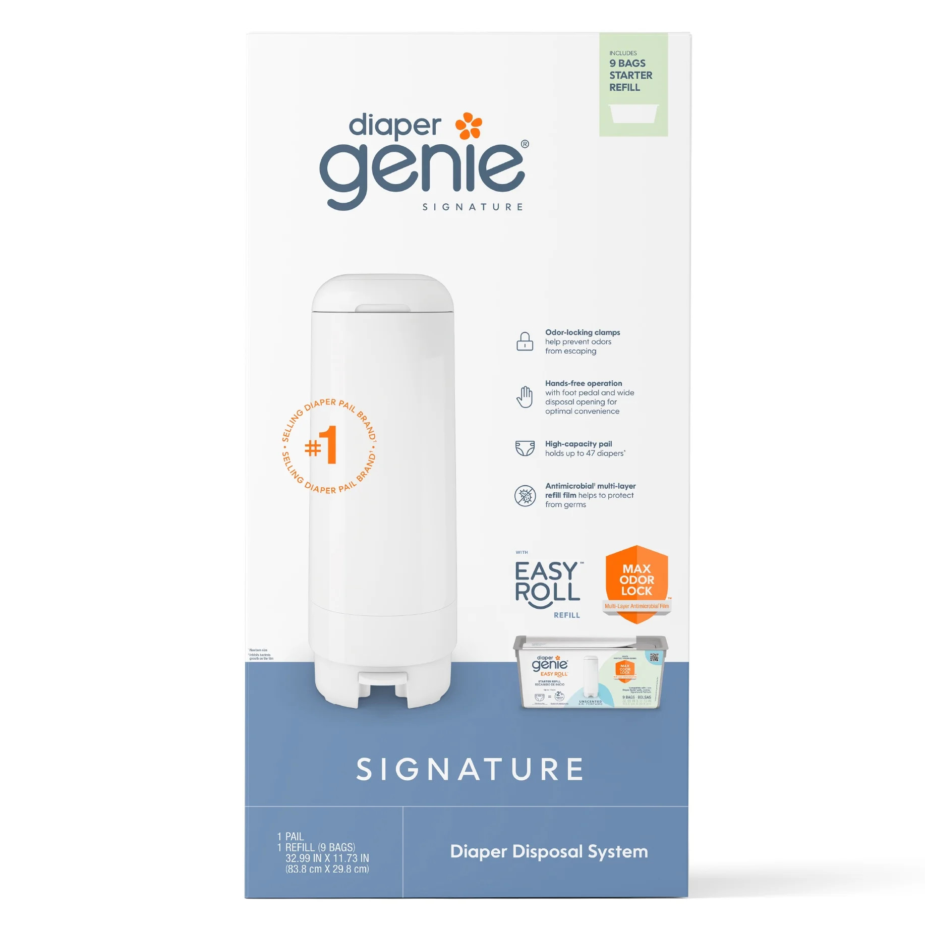 Diaper Genie Signature White Pail, Includes 1 Easy Roll Refill with 9 Bags | Walmart (US)