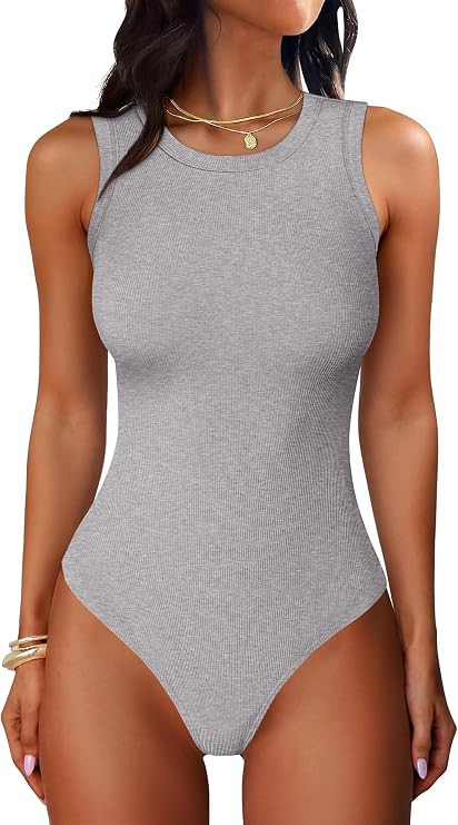 ANRABESS Bodysuits for Women Summer Ribbed Knit Sleeveless Tank Tops Sexy Slim Fitted Bodysuit To... | Amazon (US)