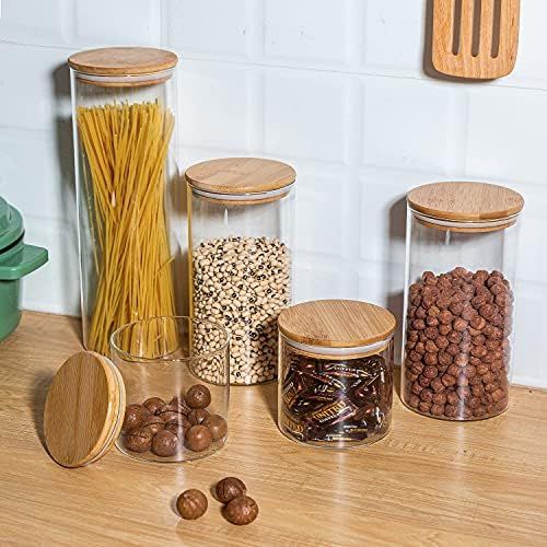 Glass Food Storage Jars Set of 5,Glass Storage Containers Clear Glass Food Canister with Bamboo Lid  | Amazon (US)
