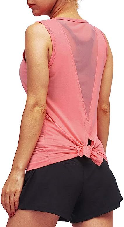 Mippo Womens Workout Tops Gym Shirts Tie Back Tank Tops with V Shape Back | Amazon (US)
