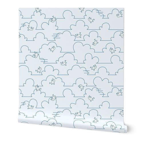 bird cloud sky - blue  Wallpaper byclearlytangledstudio | Spoonflower