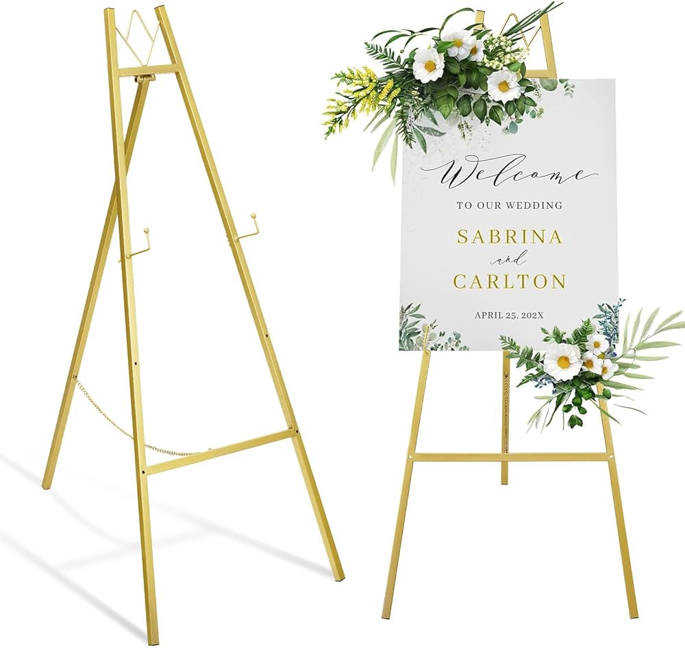 GRENTY Gold Easel Stand for Wedding Signs – No Assembly Needed, Heavy Duty Metal Display Stand ... | Amazon (US)